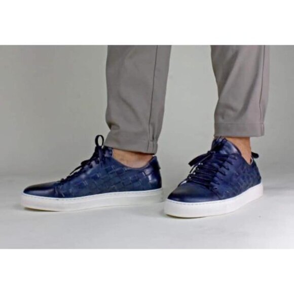 Italian Handmade Men\'s Leather Sneaker/ Tresse Italian Shoes Leather Sneaker / M